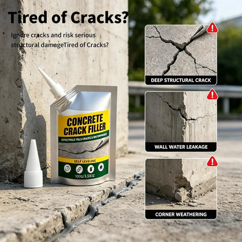 Self Leveling Concrete Crack Filler And Waterproof Sealant Dead Simple Fixin Up Driveway Cracks Masonry Patch Kit in use, showing cracks.