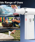 Ultra Slim Electric Air Duster With 150,000 RPM Turbo Power demonstrating uses for cleaning snow, starting BBQ coals, inflating air mattress.