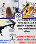 Electric Sewing Table With Rock Solid Height Adjustments And Smooth Tilt Remote Control Craft Desk For Makers Includes Heavy Duty Cutting Mat Plus Sharp Rotary Cutter Workstation Black displayed in classroom setting.