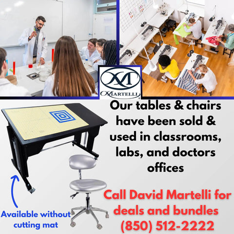 Electric Sewing Table With Rock Solid Height Adjustments And Smooth Tilt Remote Control Craft Desk For Makers Includes Heavy Duty Cutting Mat Plus Sharp Rotary Cutter Workstation Black displayed in classroom setting.