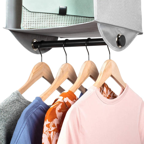 Heavy Duty Hanging Closet Organizer With Built In Garment Rod Three Shelf Storage For Clothes Shoes And Sweaters Reinforced 600D Fabric
