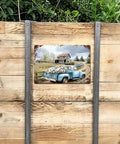 Vintage Blue Farm Truck Metal Tin Sign Rustic Country Farmhouse Wall Decor Floral Old Pickup Scene Retro Plaque For Garage Barn