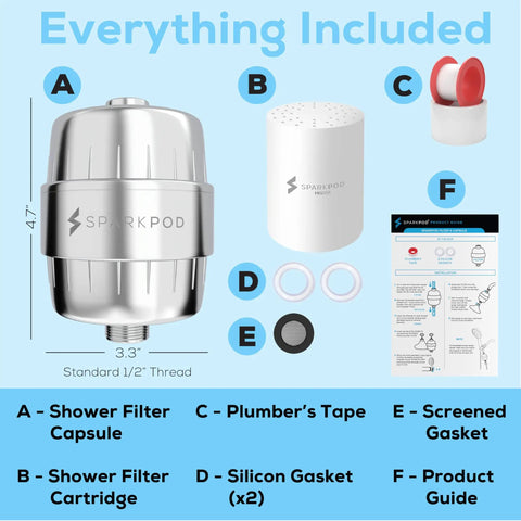Everything included with High Output Shower Filter Capsule For Sensitive Skin And Dry Scalp No-Fuss 1-Min Install