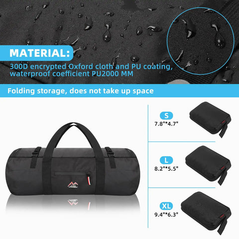Oversized Travel Duffel With Upgraded Zipper, Waterproof And Tough 125L Capacity shown with water-resistant material, size options