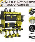 All In One Power Tool Organizer With Charging Station, 4 Layer Drill Holder Wall Mount, Heavy Duty Metal Garage Rack, Green and Black