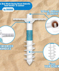 Windproof Beach Umbrella Sand Anchor with five spiral screw design, heavy-duty ABS base, reinforced handles, adjustable diameter