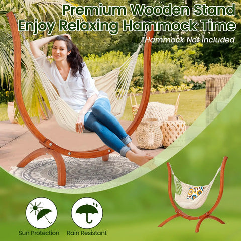 Premium Wooden Hammock Stand for Indoor and Outdoor Use, Heavy Duty Solid Wood Frame Supports Up to 500 Lbs, Weather Resistant