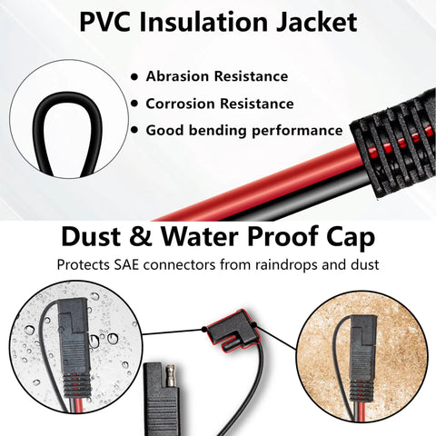Beefy 12 Foot 16 AWG Battery Charger Cable SAE To SAE Quick Disconnect Harness features dust and water proof cap.