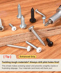Rock Solid 304 Stainless Steel Phillips Pan Head Self Tapping Screws Number 10 By 4 Inch on wood surface with tips.