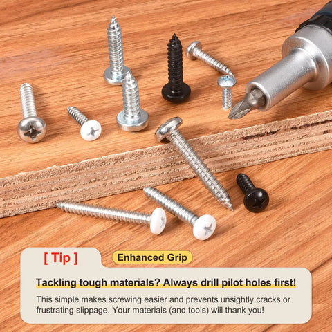 Rock Solid 304 Stainless Steel Phillips Pan Head Self Tapping Screws Number 10 By 4 Inch on wood surface with tips.