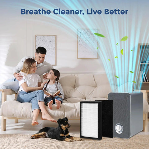 Family with dog enjoying fresh air from Replacement Filter E For AC4100 Series Air Purifier Fits AC4100 AC4100CA AC4150BL