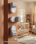 Heavy Duty 4 Pack Door Pinch Guards That Save Littles From Darn Door Slams And Keep The Nursery Secure With A Quick No Tool Installation Process Inside Any House, showcasing rotating design on a wooden door.
