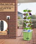 Hydroponics Growing System Kit With 30 Pot Vertical Garden Tower Pump And Timer on patio, connected to power outlet