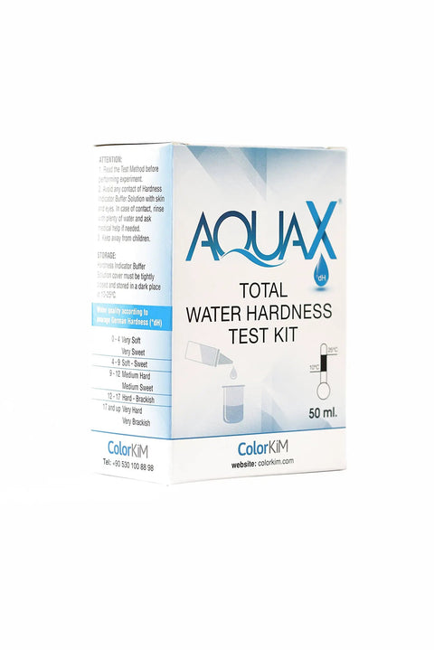 Easy To Use Total Water Hardness Test Kit For Pool Aquarium And Drinking Water box, front view with 50 ml container image.