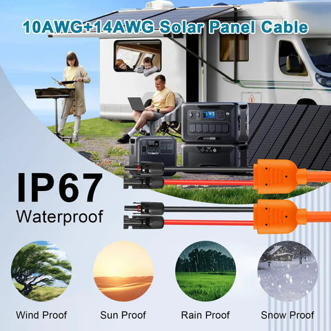 Fifty Foot Solar Panel Extension Cable 10AWG And 14AWG With IP68 Waterproof Male And Female Connectors for RV and outdoor use
