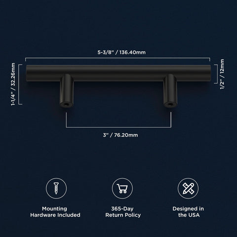 Dimensions of 10 Pack Matte Black Cabinet Handles And Drawer Pulls For Doors And Dresser Drawers, Modern Bar Pulls