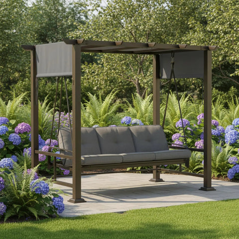 Garden swing with Reinforced RipLock 350 Replacement Canopy Top For Boulder Bridge Sandpointe Swing Models 10133-19-10018A SC-K-454PGS2