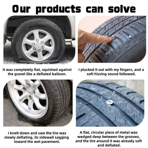 Self Sealing Tire Plug Kit With Two Sizes Rubber Nails And Screwdriver For Cars Motorcycles Trucks And Tractors Pro Vacuum Tire Repair Set solving punctures
