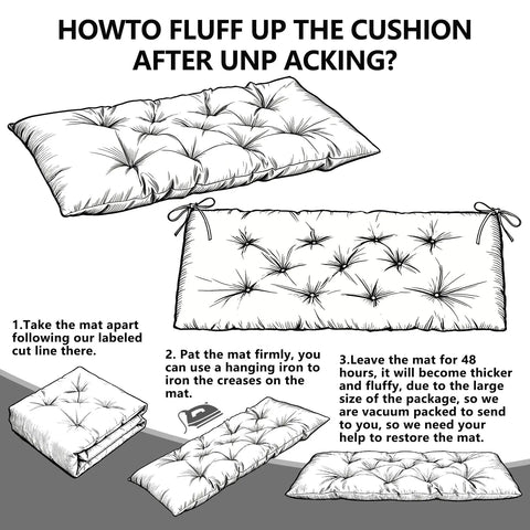 Guide on fluffing 59 Inch Waterproof Indoor Outdoor Garden Bench Cushions Thick Pad, instructions for restoring cushion shape.