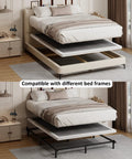 King Size 2 Inch Low Profile Box Spring Heavy Duty Bunkie Board Mattress Foundation With Fabric Cover shown with bed frames.