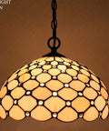 Tiffany Style Cream Amber Bead Stained Glass Pendant Light Fixture, 12 Inch Wide Shade, 32 Inch Hanging Cord With 24 Inch Chain