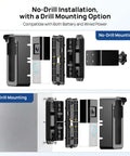 Diagram showing No Drill Doorbell Mount Anti Theft Holder for video doorbells with both no-drill and drill mounting options.
