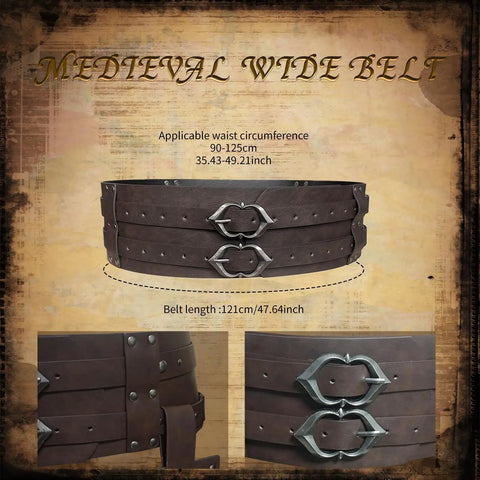 Medieval wide brown belt from Mens Leather Medieval Pauldron Armor Set 8 Piece Viking Knight LARP Ren Faire Cosplay Shoulder Armor With Belt