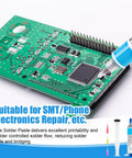 Sn99 Ag0.3 Cu0.7 Lead Free Solder Paste In A 5 Ml Syringe No Clean High Temperature Melt At 217 C With Smooth Flux For Electronics Assembly And Rework 11.2 Percent Flux Content used on PCB