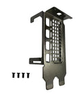 Built Tough Short Low Profile Gpu Bracket Replacement For Nvidia Quadro Rtx A2000 Professional Graphics Card With Mounting Screws. Silver metal brace side view.