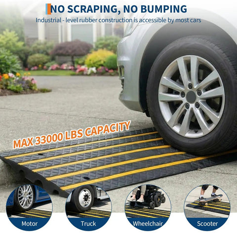 Heavy Duty Rubber Curb Ramps 2 Pack For Driveway Transition And Low Clearance Rides without scraping on uneven surfaces.