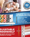 NSF Commercial Kitchen Table 30 X 12 Inch Stainless Steel Island Prep Station features adjustable undershelf and 430 stainless steel.