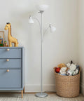 Double LED Floor Lamp With Two Reading Lights Dimmable Torchiere Tall Silver Standing Lamp for Living Room Office and Bedroom reading.