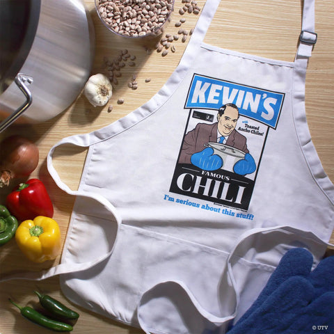The Office Inspired Kevin's Famous Chili Cook-Off Fan Favorite Apron With Pockets And Adjustable Neck Strap 100 Percent White Cotton