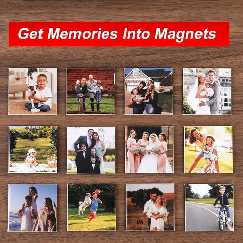 DIY Fridge Magnet Making Kit 2x2 And 2.5x2.5 Inch Square Magnet Press With Paper Cutter showing custom photo magnets