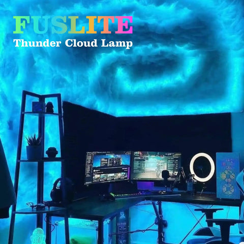 LED Thundercloud Cloud Light with Bluetooth Music Sync illuminating a gaming room, creating a vibrant, cloud-like atmosphere.