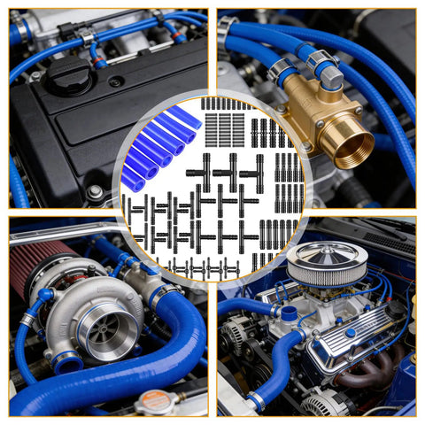 Ultimate Auto Vacuum Hose Kit With 6 Ft Silicone Tubes And 115 Nylon Connectors For Hot Rods And Muscle Cars Plus Quick Fix Fittings, blue hoses on engine