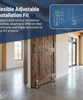 Built Tough Vertical Track Roller Wheels For Barn Doors And Cabinets Zero Wiggle Bottom Slide Guides With Rubber Treads keeping heavy doors stable indoors.