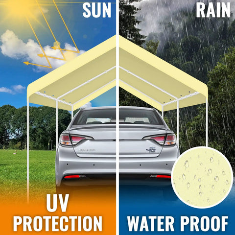 10 By 20 Feet Carport Replacement Canopy Cover With Velcro Strips 300D Oxford Fabric Waterproof And UV Protected Top Beige Durable Tent Car Garage Cover Frame Not Included