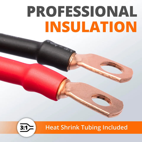 Tough As Nails 1/0 Awg 3/8 Inch Copper Wire Lugs Heavy Duty Battery Terminal Connectors Crimp Cable Ends With Sealed Heat Shrink Tubing for easy installation.