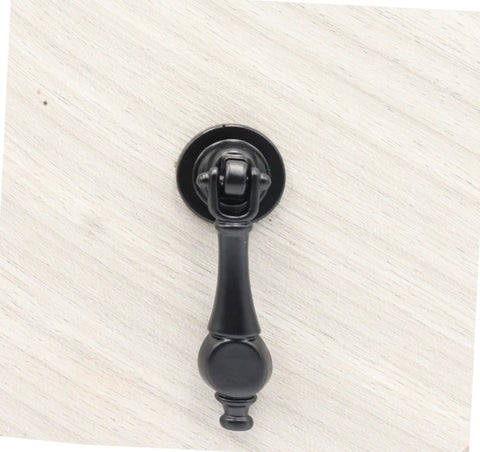 Badass Vintage Black Tear Drop Cabinet Knobs 5 Pack, premium zinc alloy knob on light wood background.