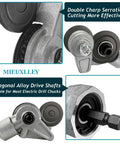 Heavy Duty Electric Drill Plate Cutter With Dual Serrated Wheels, Metal Nibbler Drill Attachment, shows serrated wheels and hexagonal shaft