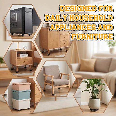 Heavy Duty Black Stainless Steel Caster Wheels Four Pack With Nifty Self Adhesive Backing used under furniture and appliances.