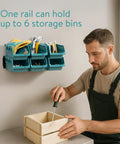 Interlocking Plastic Storage Bins Set With Wall Mounted Rails For Screws Nails Small Tool Parts In The Workshop Garage Drawer Organizer