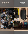 Before and after using Electronics Organizer Travel Case Water Resistant Cable Organizer with tidy tech gear