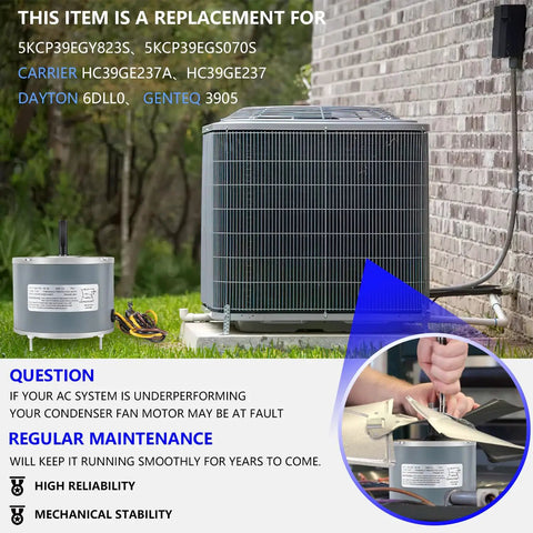 Quarter HP Condenser Fan Motor Replacement For 48 Frame Condenser Units 208 230V 1100 RPM next to large exterior unit
