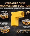 Heavy Duty Table Saw Dust Collection Adapter With Universal Hose Connector, yellow adapter with dual-port design, fits most table saws.