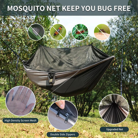 Camping Hammock With Mosquito Net Ready To Roll For Outdoors Ultralight And Easy Setup Parachute Nylon With Tree Straps