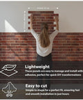 Person installing 3D Faux Brick Wall Panels Set Of 10 In Red PVC for realistic stone texture and waterproof durability