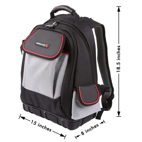 Heavy Duty Tool Backpack For Pros With 51 Pockets HVAC Electrician Plumber Garden Tool Carrier Built Tough In 600D Polyester With Reinforced Zippers For Real World Job Sites, dimensions 18.5x15x8 inches