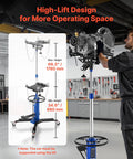 Mechanic using Beefed-Up Hydraulic Transmission Jack, 1660 Lbs Capacity, Telescoping Lift From 34.6 To 69.3 Inches, Blue